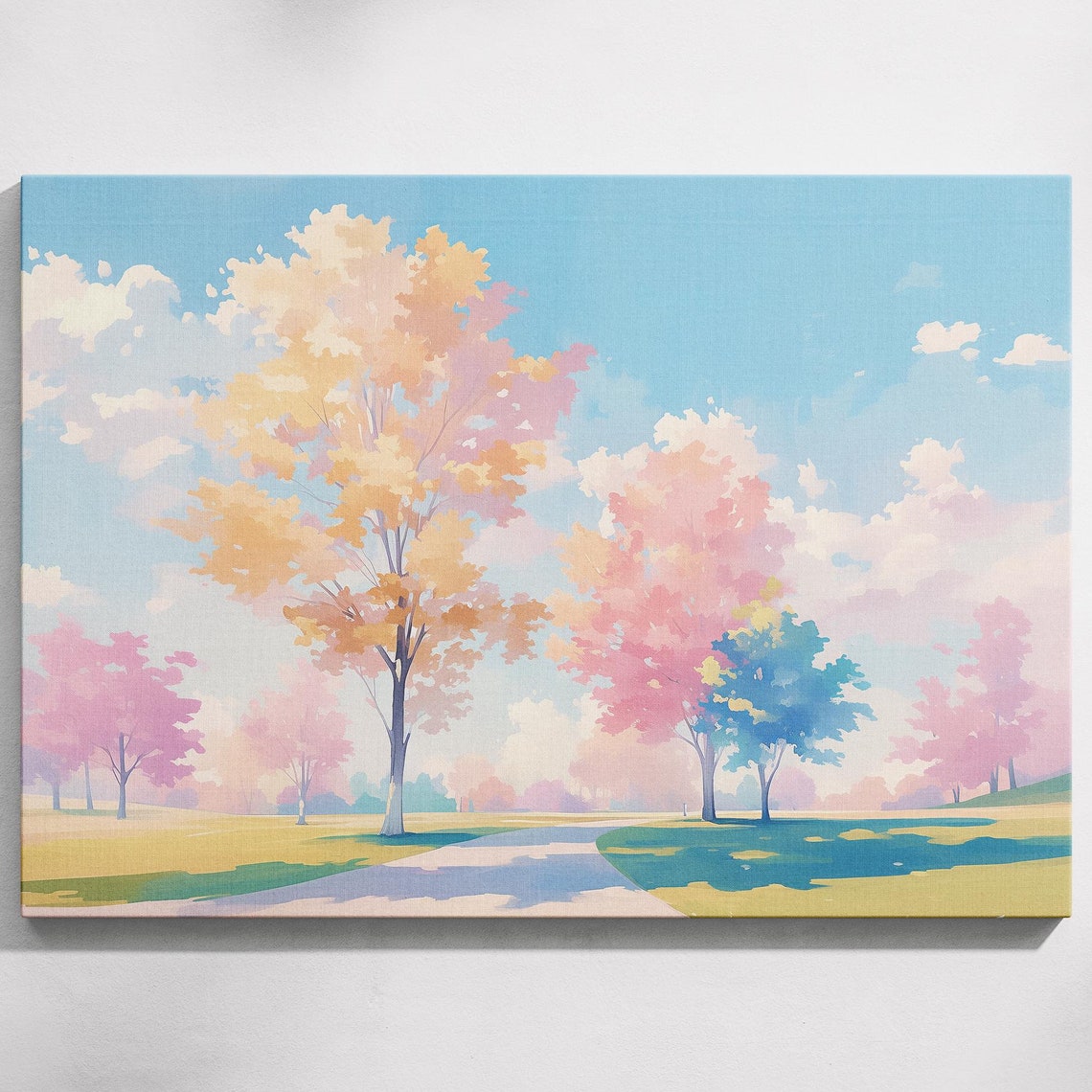 Pastel Spring Park Pink Blossom Trees Winding Path Art Poster