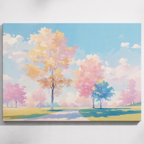 Pastel Spring Park Pink Blossom Trees Winding Path Art Poster