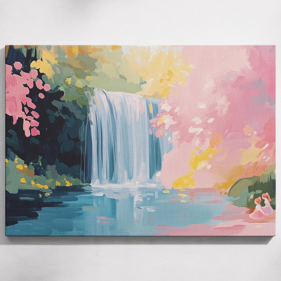 Forest Pixie Waterfall Painting, Fantasy Wall Art