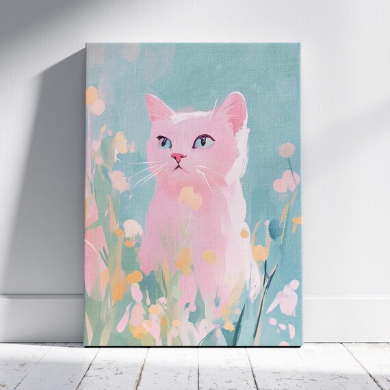 Funny Cat Portrait Witchy Decor Dopamine Decor Coquette Room Decor Original Painting Preppy Wall Art Print