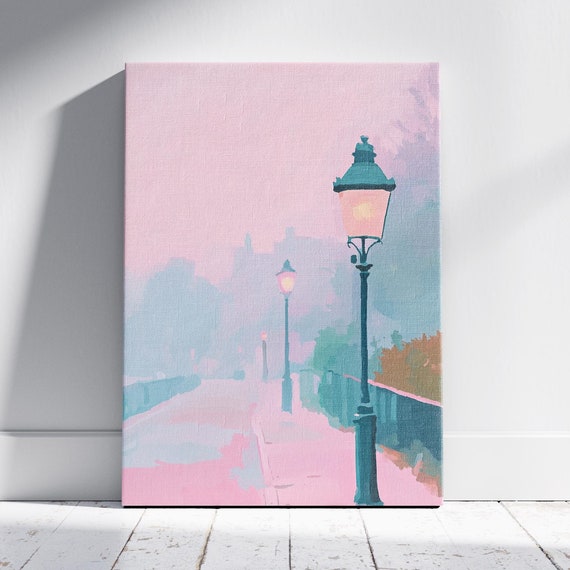 Rustic Victorian Street Lamp Post Decor Street Painting Victorian Painting Misty Painting Victorian Artwork Street Lamp Post Wall Art