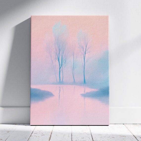 Misty Waters Calm Trees On A Lake Art Water Reflection Calming Artwork Nature Scene Artwork Peaceful Artwork Tranquil Landscape