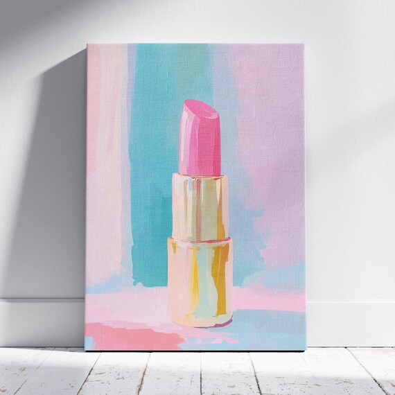 Pink Lipstick Gold Case Beauty Makeup Pop Art Pastel Wall Poster