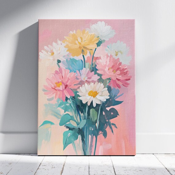 Pink White Yellow Chrysanthemum Bouquet Blush Background Floral Poster