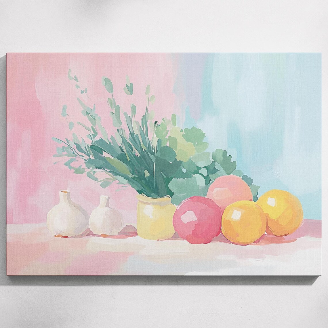 Fresh Herbs Yellow Jar Citrus Garlic Kitchen Still Life Art Print