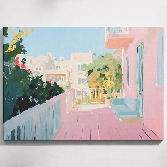 Pastel City Balcony View Painting French Quarter Balcony Wall Art Balcony Decor Foyer Decor Matisse Painting New Orleans Wall Art