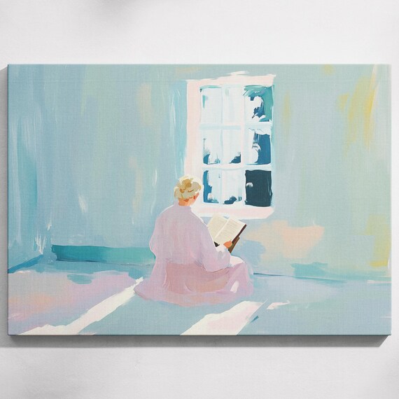 Upper Room Bible Study Pastel Spiritual Watercolor Serene Room Art Bible Reading Artistic Prayer Room Home Art Prayerful Atmosphere