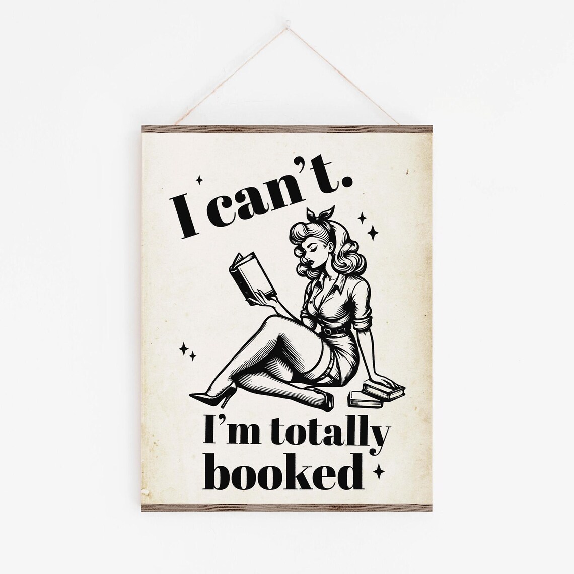 Vintage Pinup Book Lover Quote Im Totally Booked Retro Reading Wall Art - Image 2
