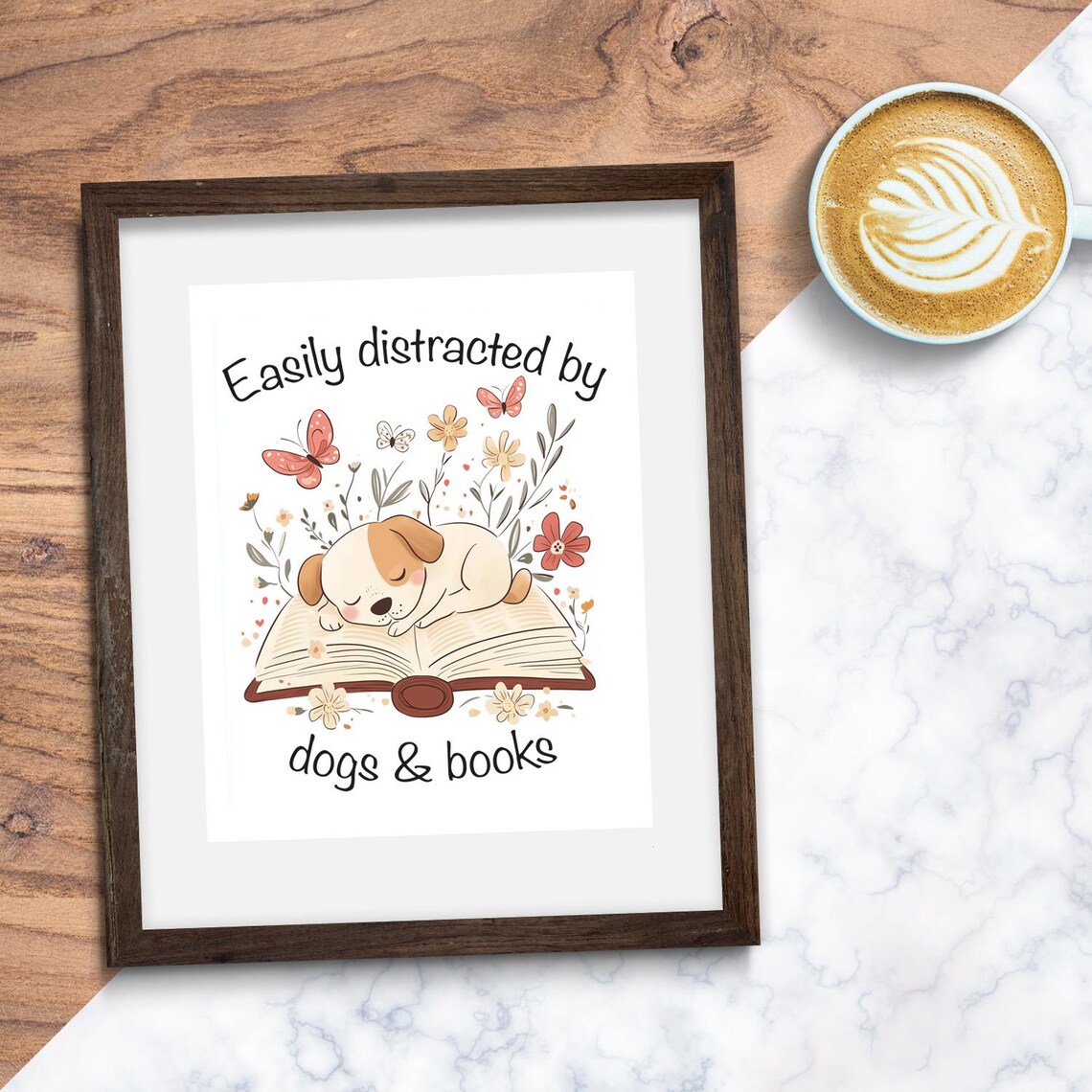 Easily Distracted by Dogs and Books Sleeping Puppy Floral Poster - Image 2