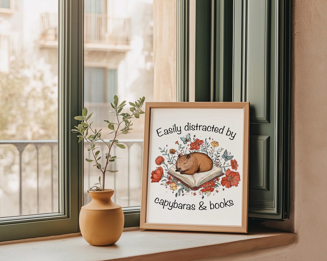 Easily Distracted by Capybaras and Books Sleeping Capybara Poster - Image 3