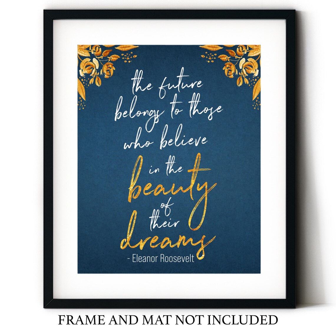 Eleanor Roosevelt Future Belongs To Dreamers Navy Gold Quote Wall Art - Image 2