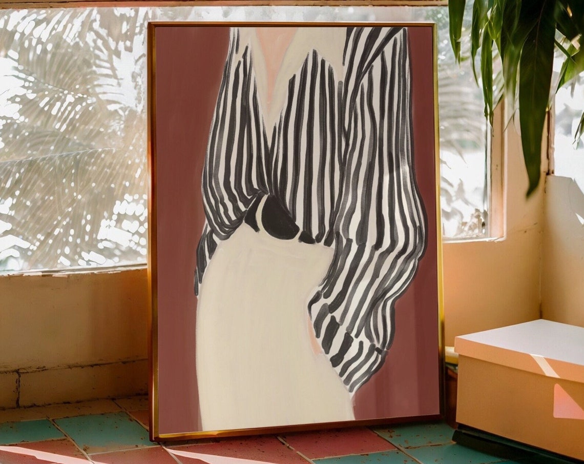 Woman Striped Blouse Chic Modern Fashion Illustration Art Poster