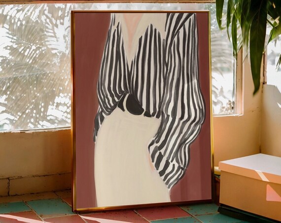 Red Line Art Poster 70s Wall Print Trendy Woman Fashion Psychedelic Retro Trippy Prints