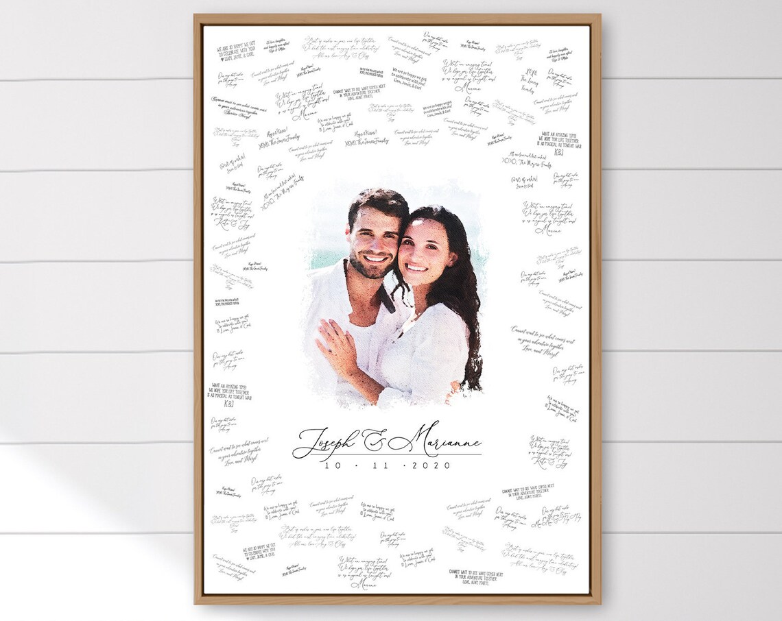 Personalized Wedding Guestbook Poster With Watercolor Couple Portrait - Image 2