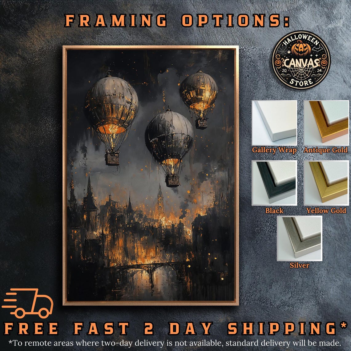 Steampunk Hot Air Balloons Over Medieval Cityscape Night Art Poster - Image 5