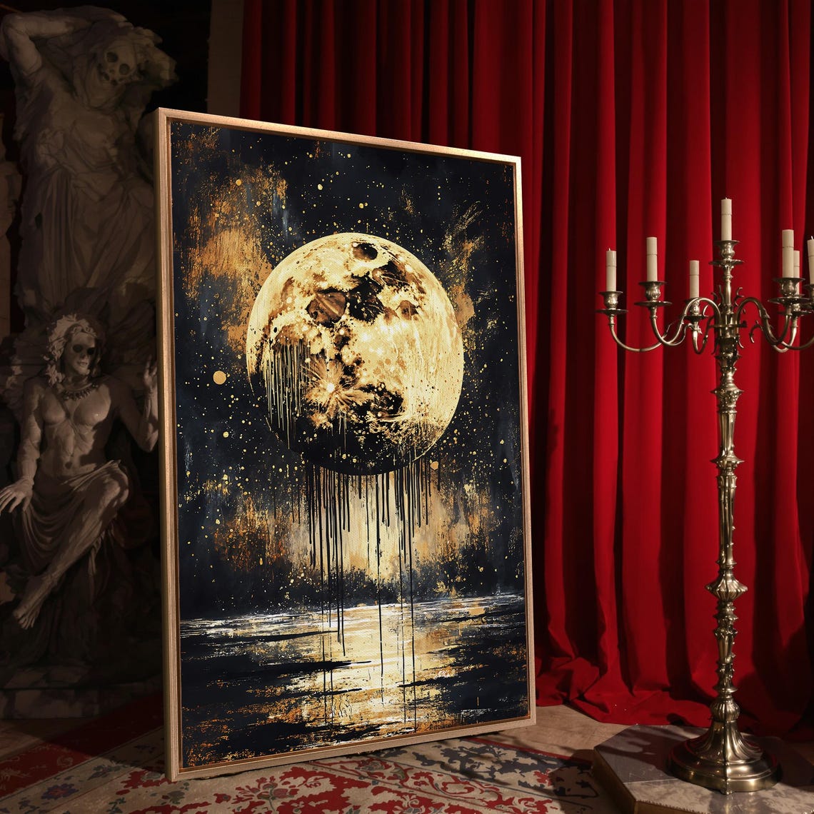 Mystical Full Moon Print Dramatic Starry Sky Dark Space Home Decor Celestial Dark Academic Poster Ready To Hang Framed Wall Art - Image 4