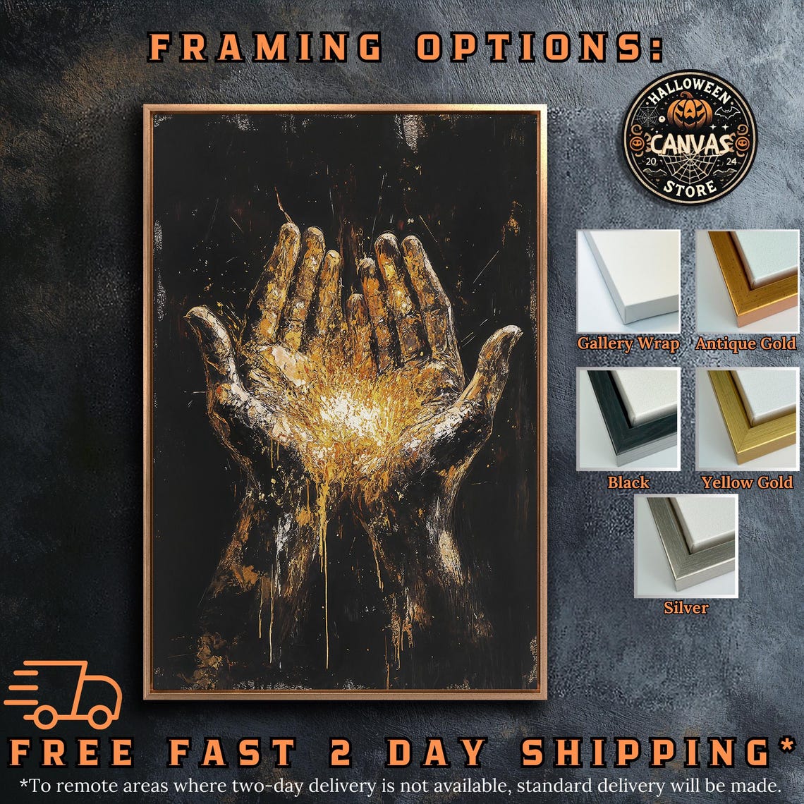 Golden Open Hands Reaching Up Dark Expressive Abstract Art Poster - Image 5
