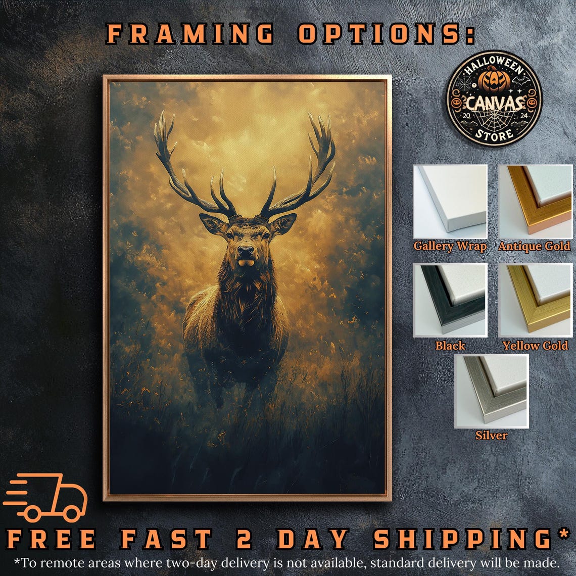 Majestic Stag Golden Antlers Smoky Amber Forest Wildlife Art Poster - Image 5