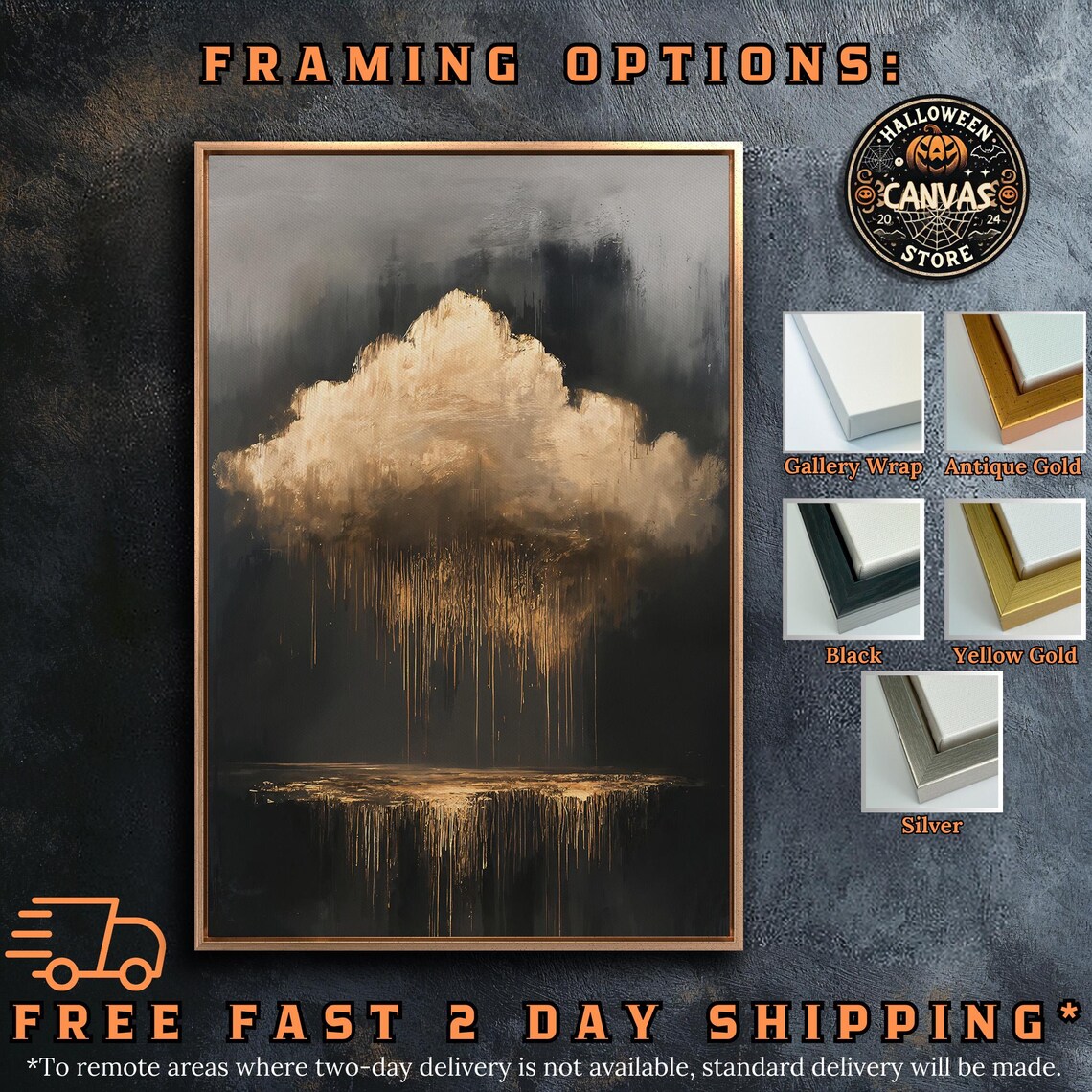 Golden Cloud Raining Gold Abstract Surreal Dark Mystical Ethereal Wall Poster - Image 5