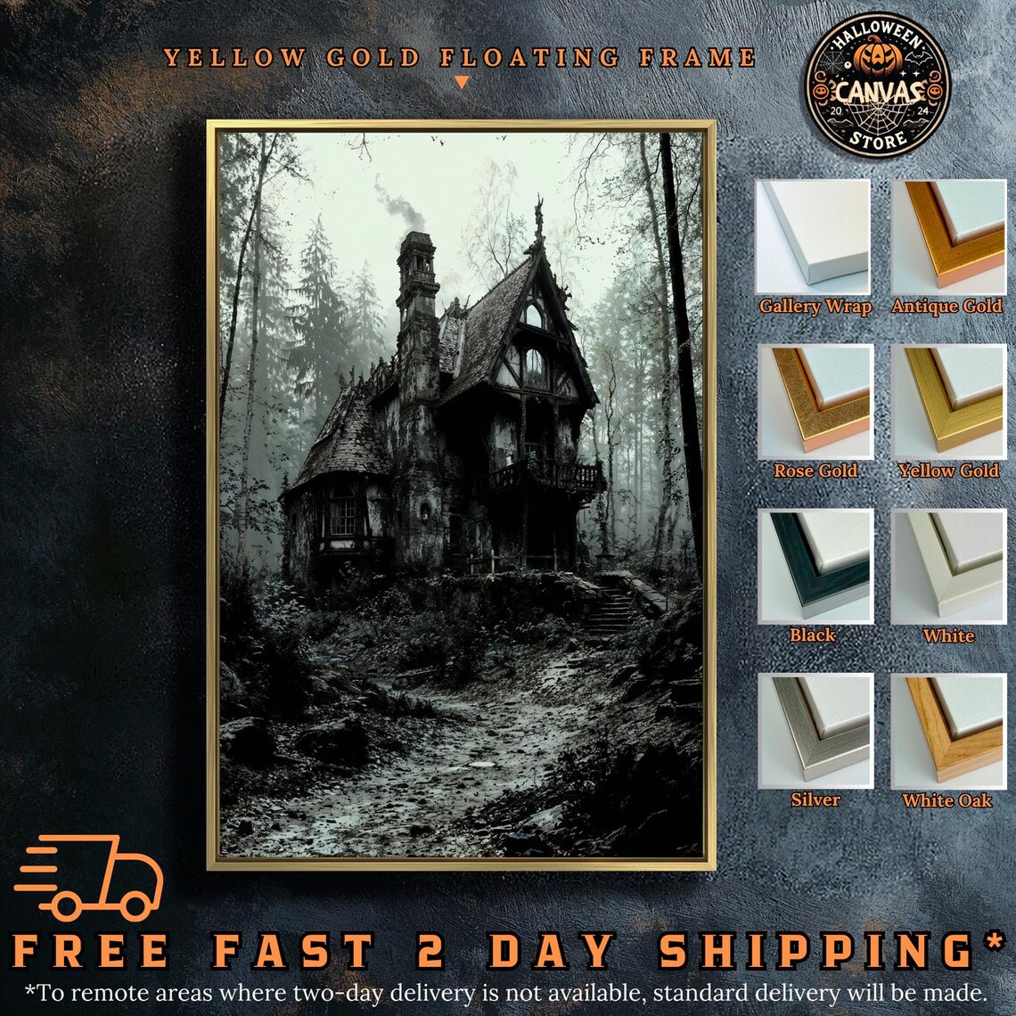 Haunted House Spooky Forest Cottage Eerie Gothic Halloween Dark Wall Poster - Image 2