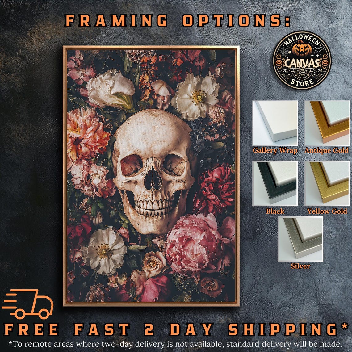 Skull Among Blooming Peonies Dark Floral Gothic Macabre Style Poster - Image 5