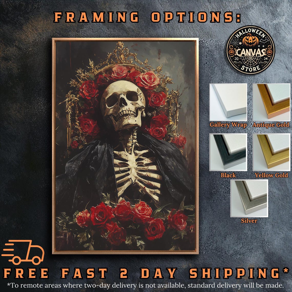 Royal Skeleton Crowned With Red Roses Dark Floral Painting Poster - Image 5