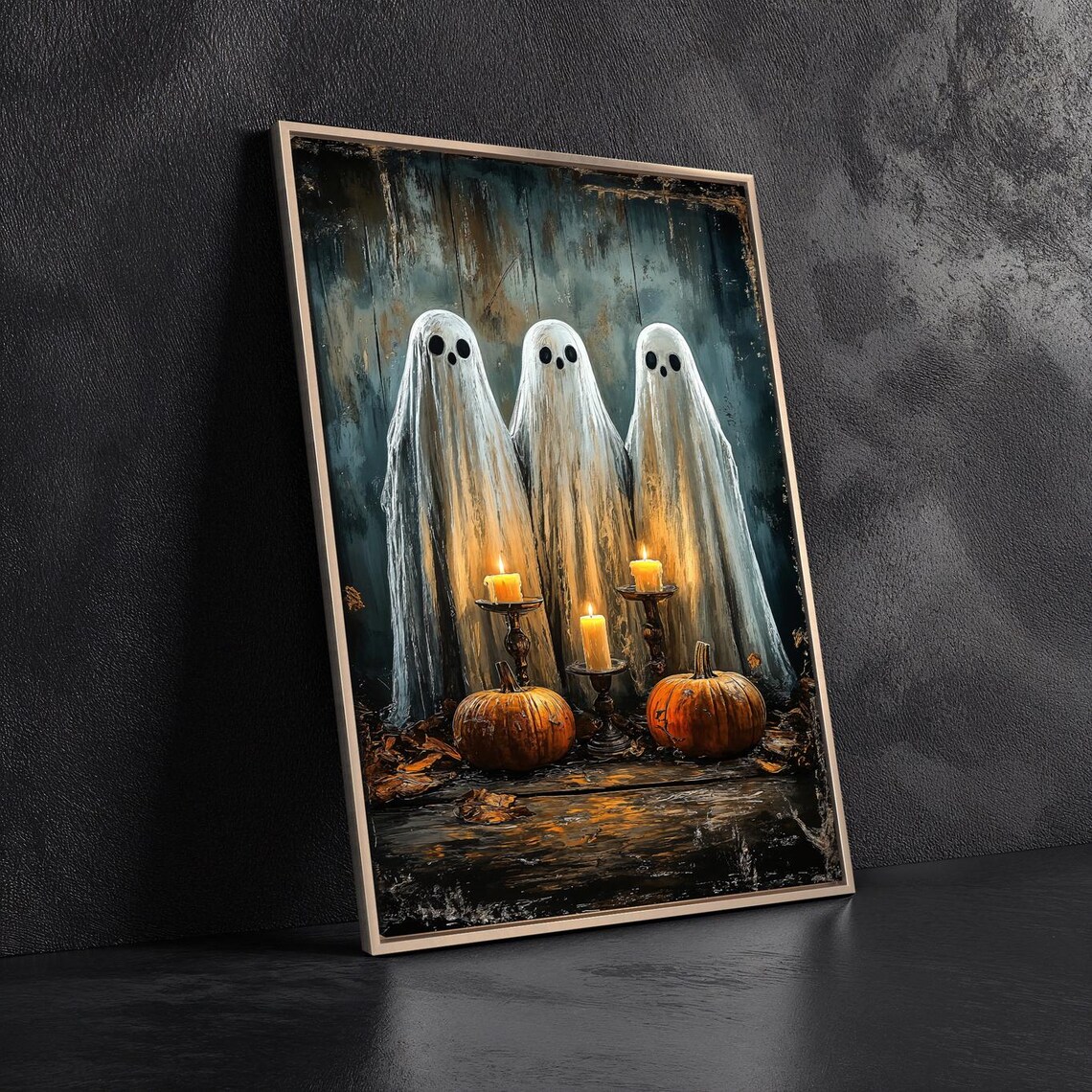 Spooky Ghosts With Candles and Pumpkins Gothic Art Print - Image 3