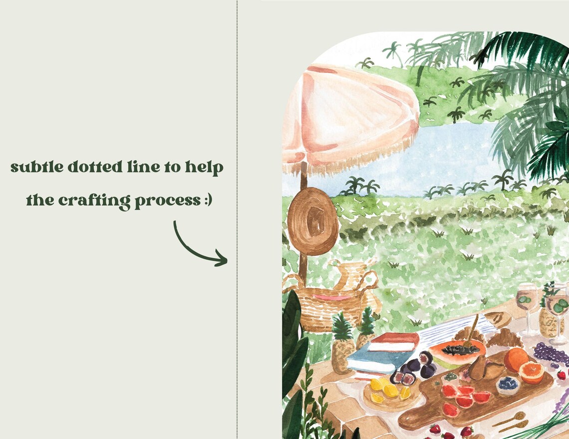 Best Wishes Tropical Picnic Lakeside Greeting Card Watercolor Print - Image 2
