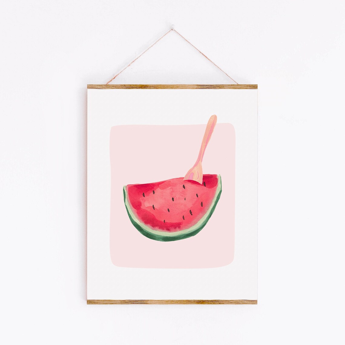Watermelon Slice Wooden Spoon Pink Kitchen Watercolor Food Wall Art - Image 4