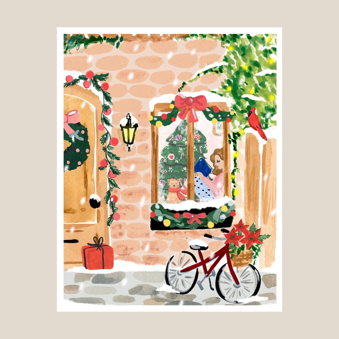 Christmas Wall Art Print, Cozy Holiday Scene - Image 4