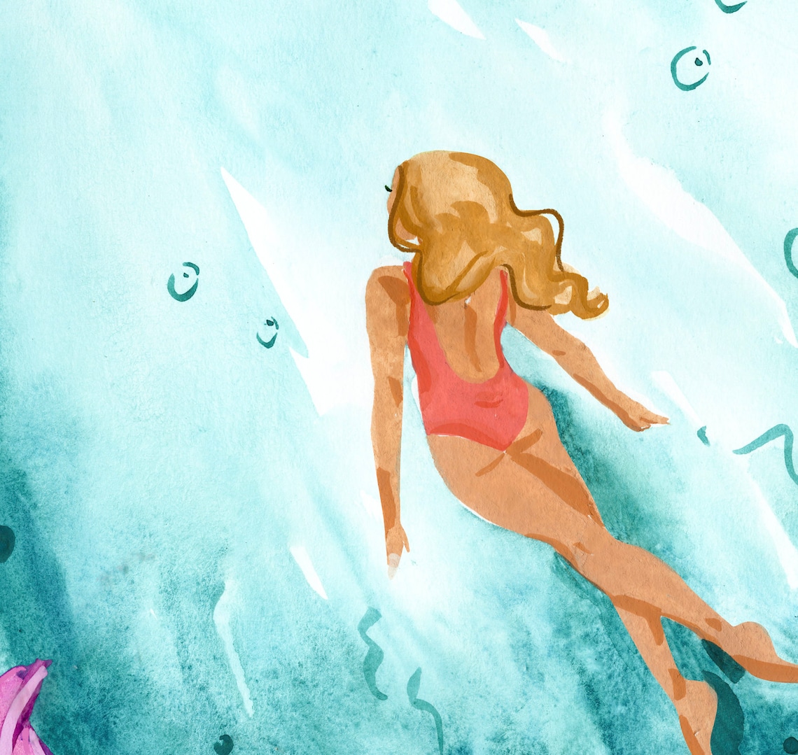 Woman Swimming Underwater Ocean Art Print - Image 2