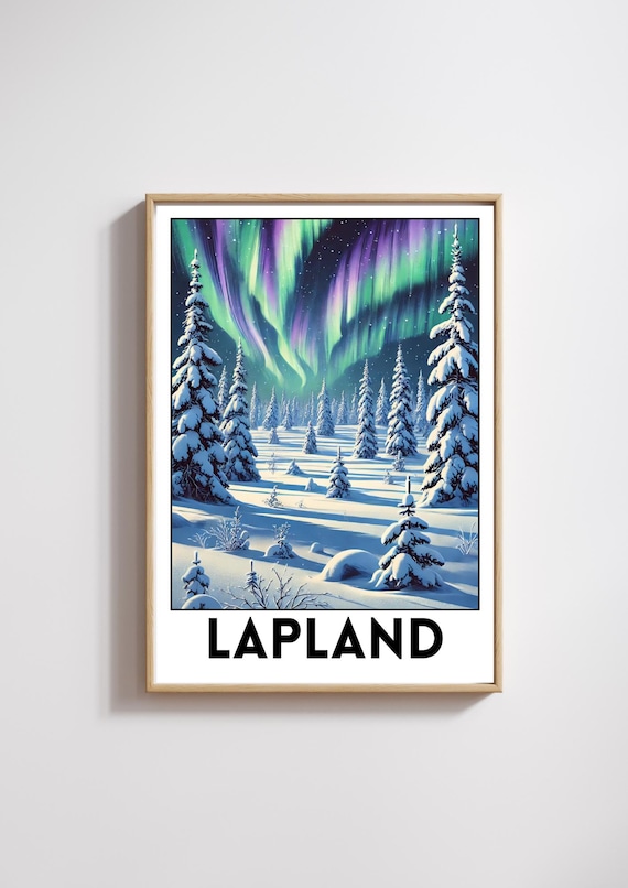 Lapland Northern Lights Aurora Borealis Snowy Winter Scene Poster