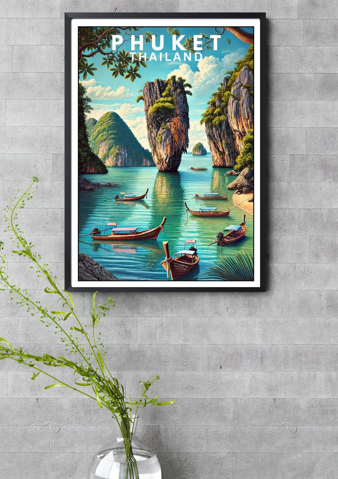 Phuket Thailand Limestone Karst Longtail Boat Tropical Travel Poster - Image 3