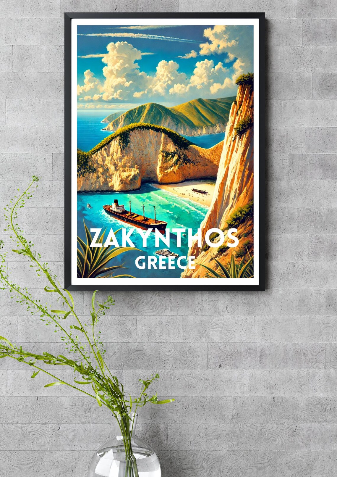 Zakynthos Greece Travel Poster, Navagio Beach Print - Image 3