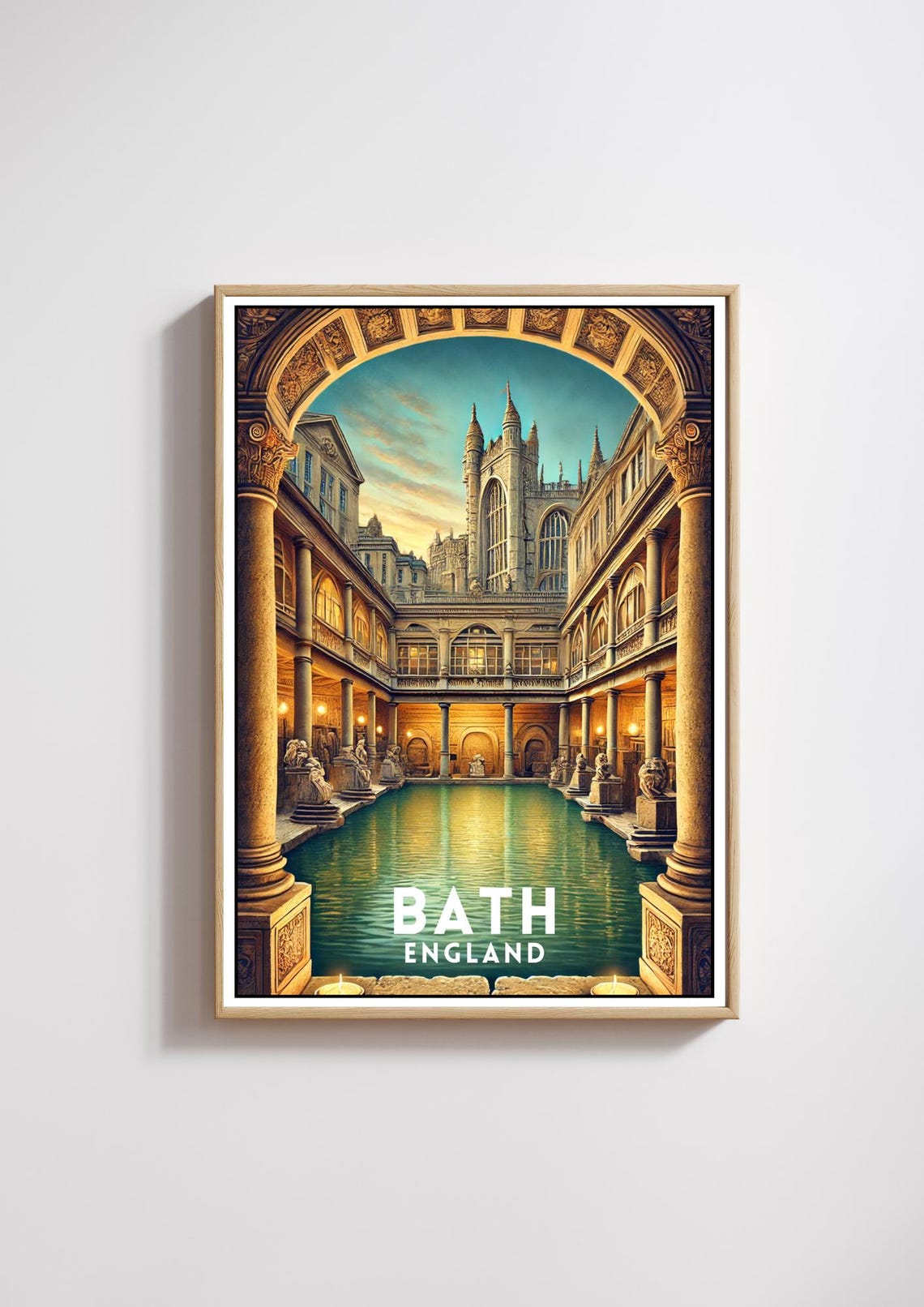 Bath England Roman Baths Historic Architecture Vintage Travel Poster