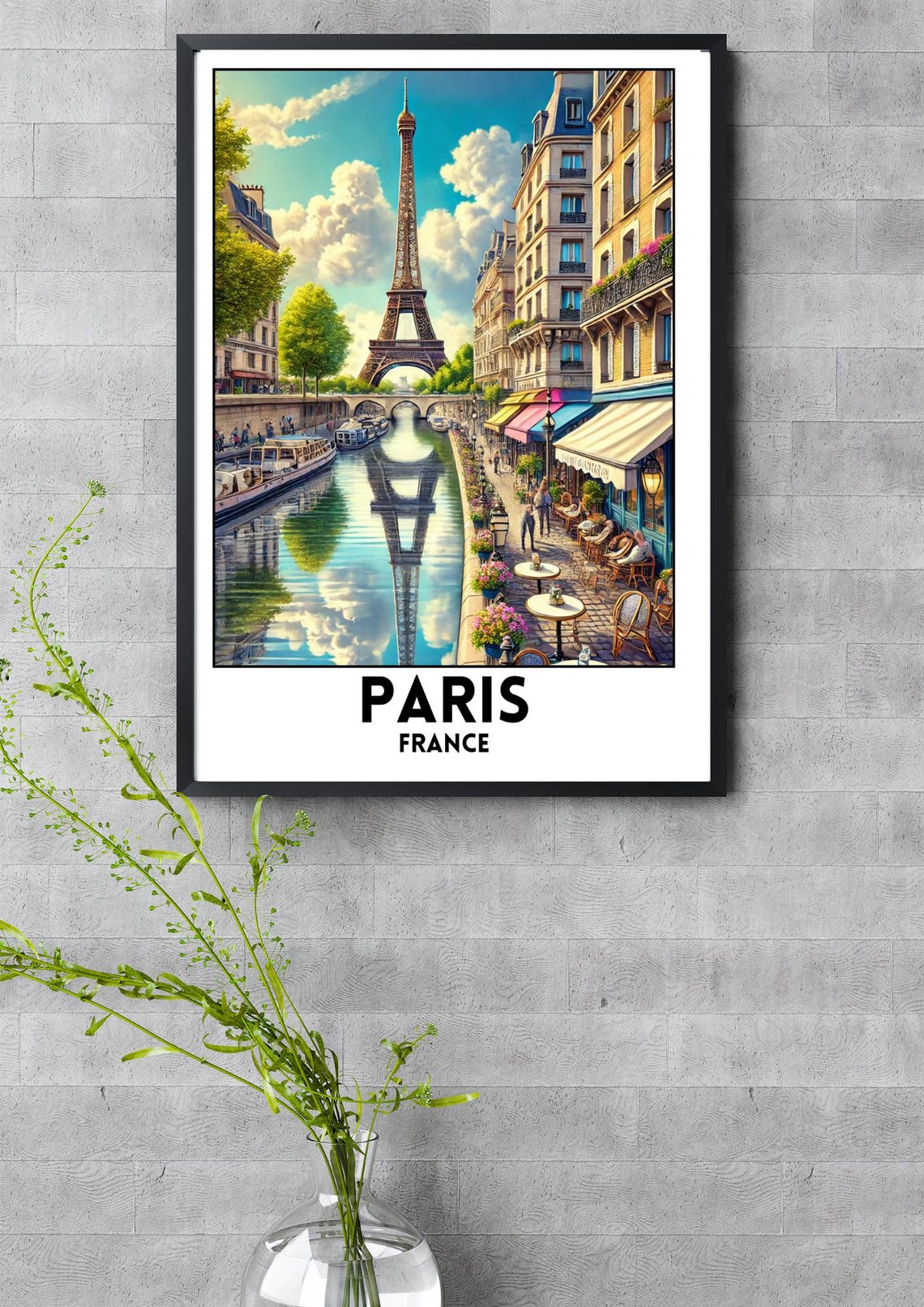Paris France Eiffel Tower Canal Cafe Street Romantic Travel Poster - Image 3