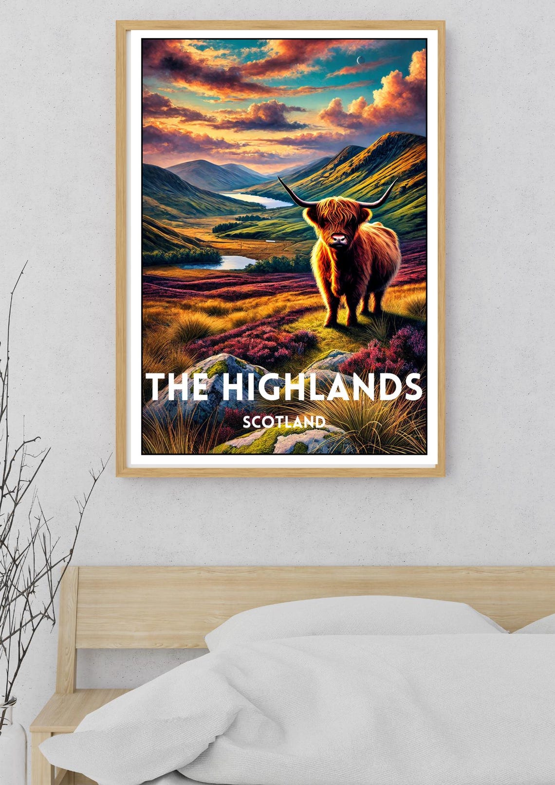 Scottish Highlands Highland Cow Heather Hills Sunset Vintage Poster - Image 5