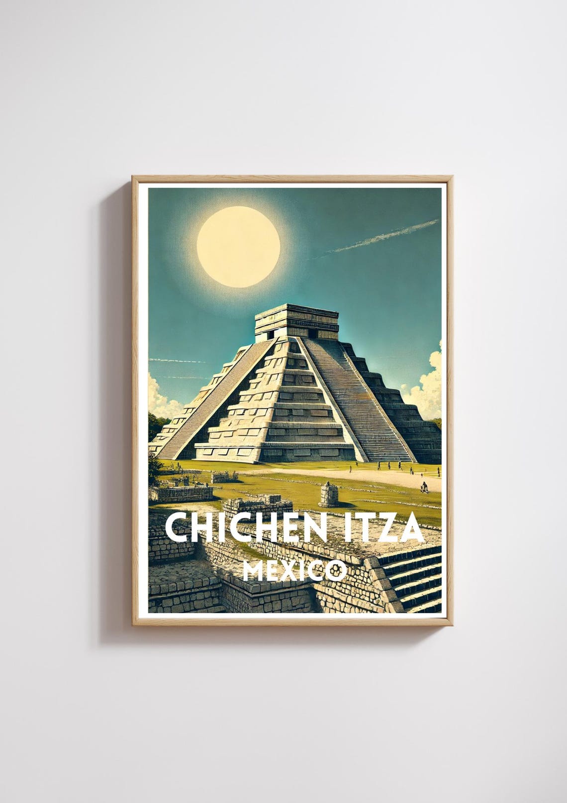 Chichen Itza Mexico El Castillo Mayan Pyramid Vintage Travel Poster