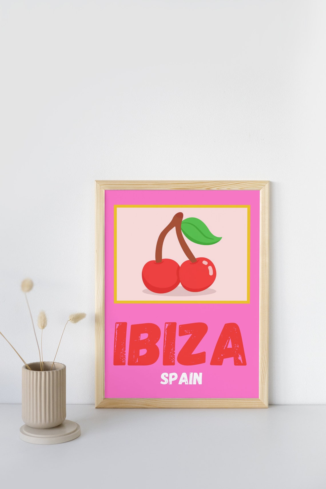 Ibiza Spain Cherry Pop Art Retro Pink Summer Kitchen Travel Poster - Image 4
