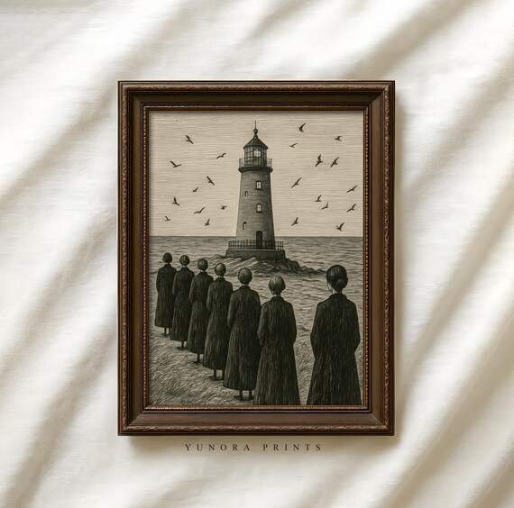 Vintage Creepy Lighthouse Halloween Art Print Gothic Wall Decor