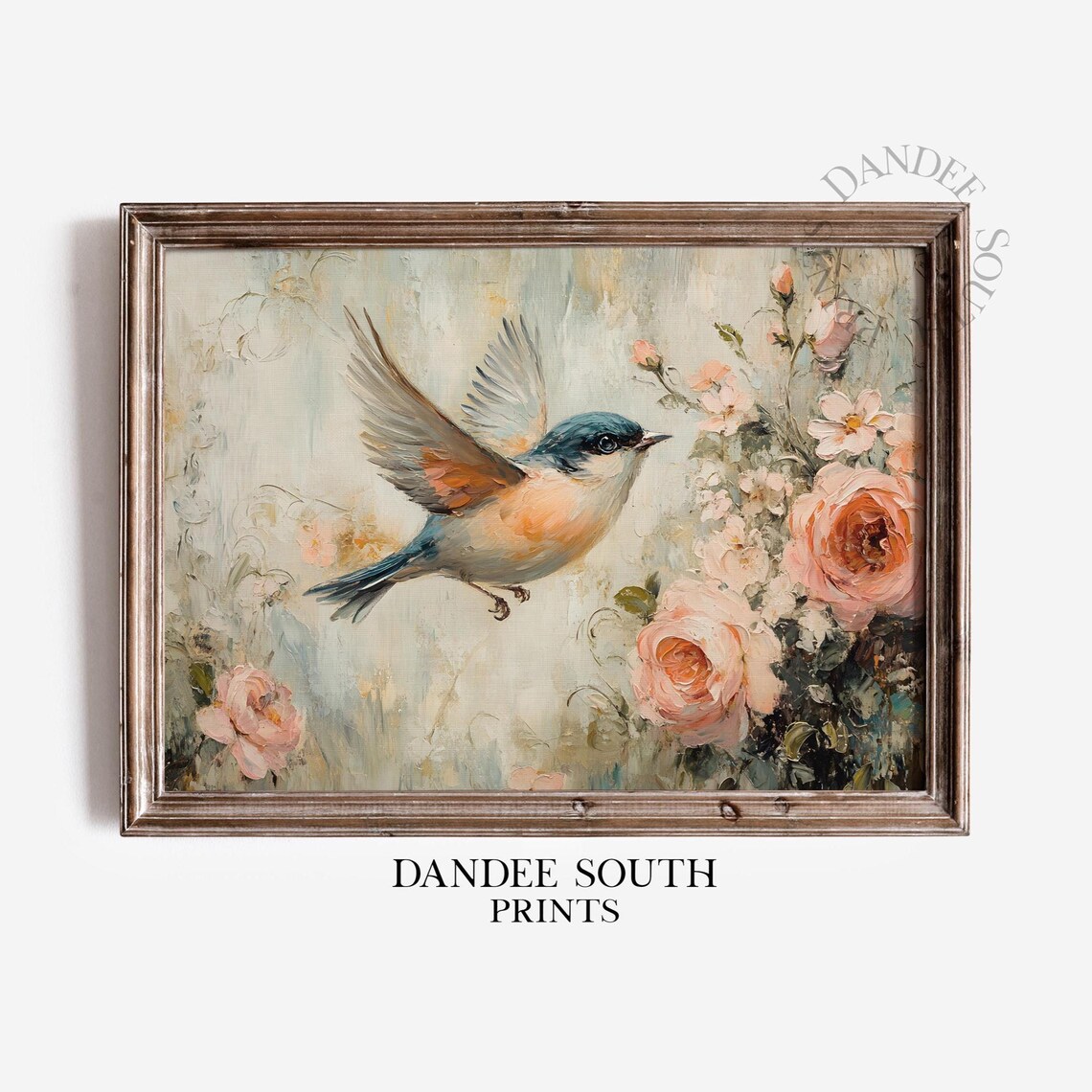 Vintage Spring Bird Art Print, Neutral Farmhouse