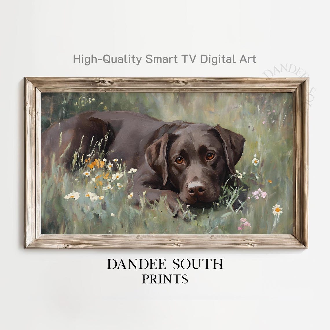 Chocolate Labrador Retriever Resting Meadow Wildflowers Dog Print