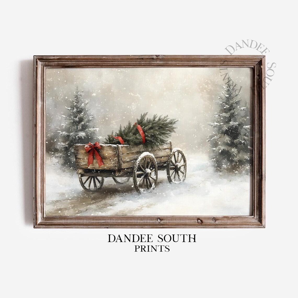 Winter Cart Vintage Farmhouse Christmas Art Print
