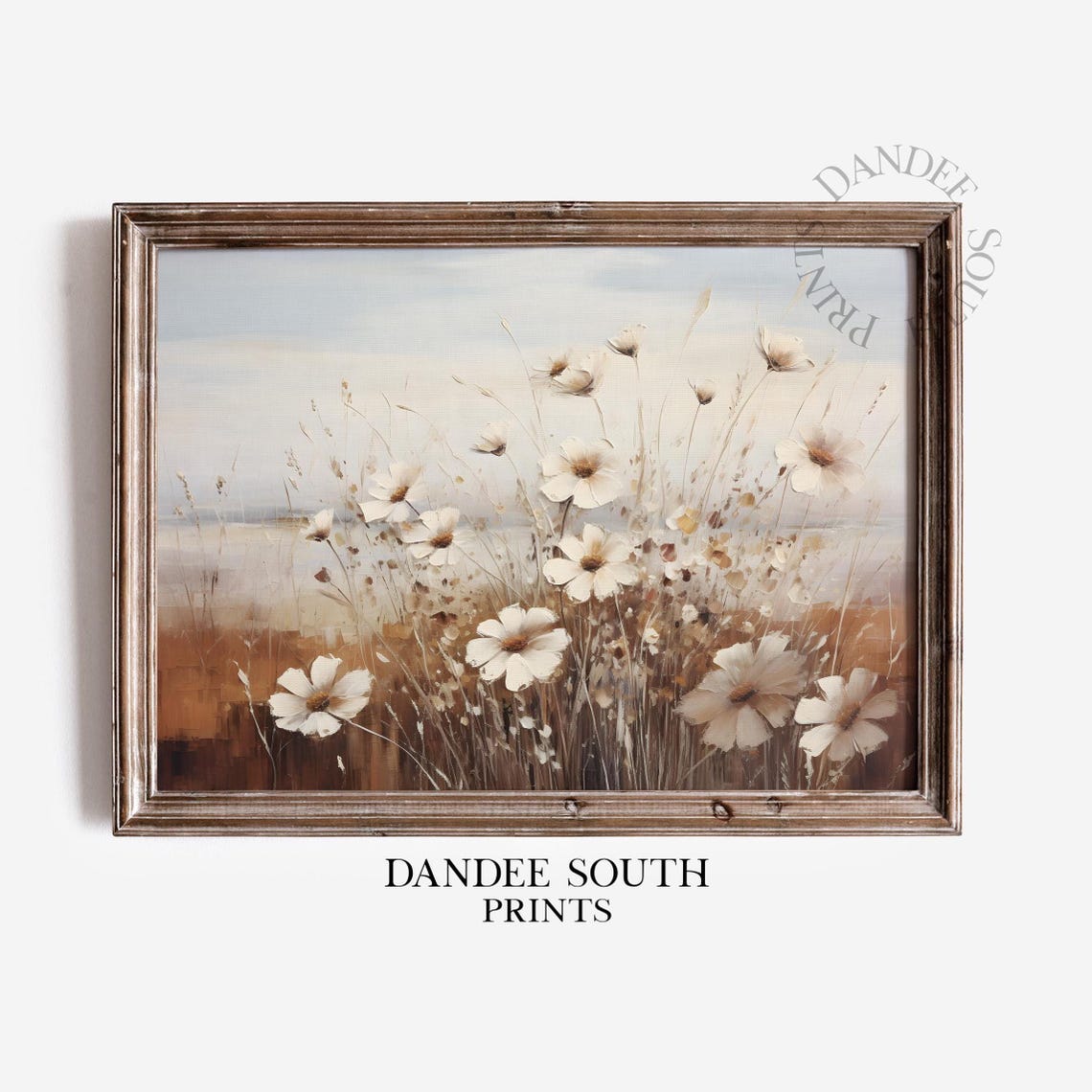 White Cosmos Flowers Field Soft Neutral Farmhouse Floral Poster