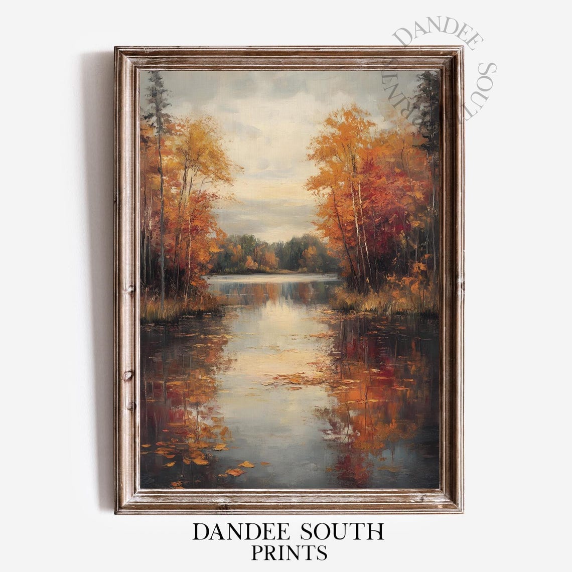 Fall Landscape Wall Art Vintage Autumn Country Lake Painting Rustic Thanksgiving Decor 656