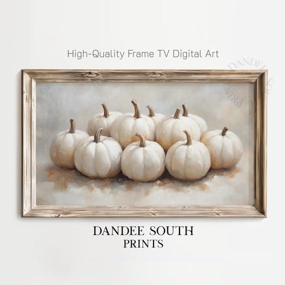 White Fall Pumpkins Tv Art For Frame Smart Vintage Painting Autumn Decor Tv033