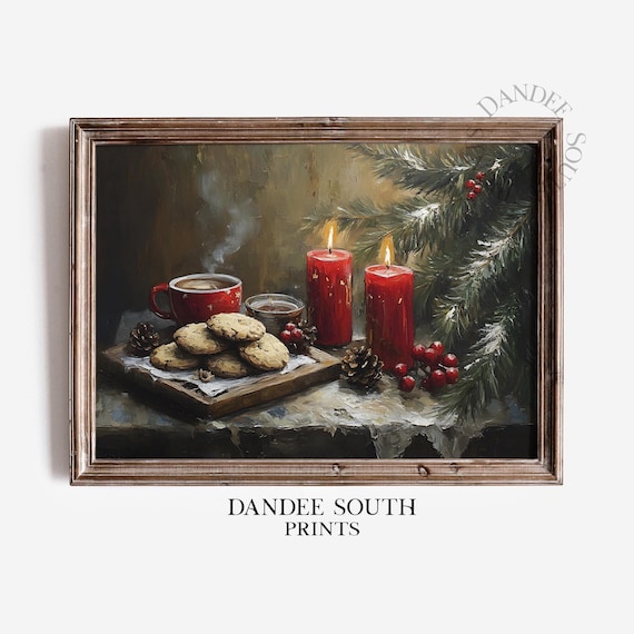 Christmas Cookies Cocoa Candles Cozy Holiday Still Life Painting Poster
