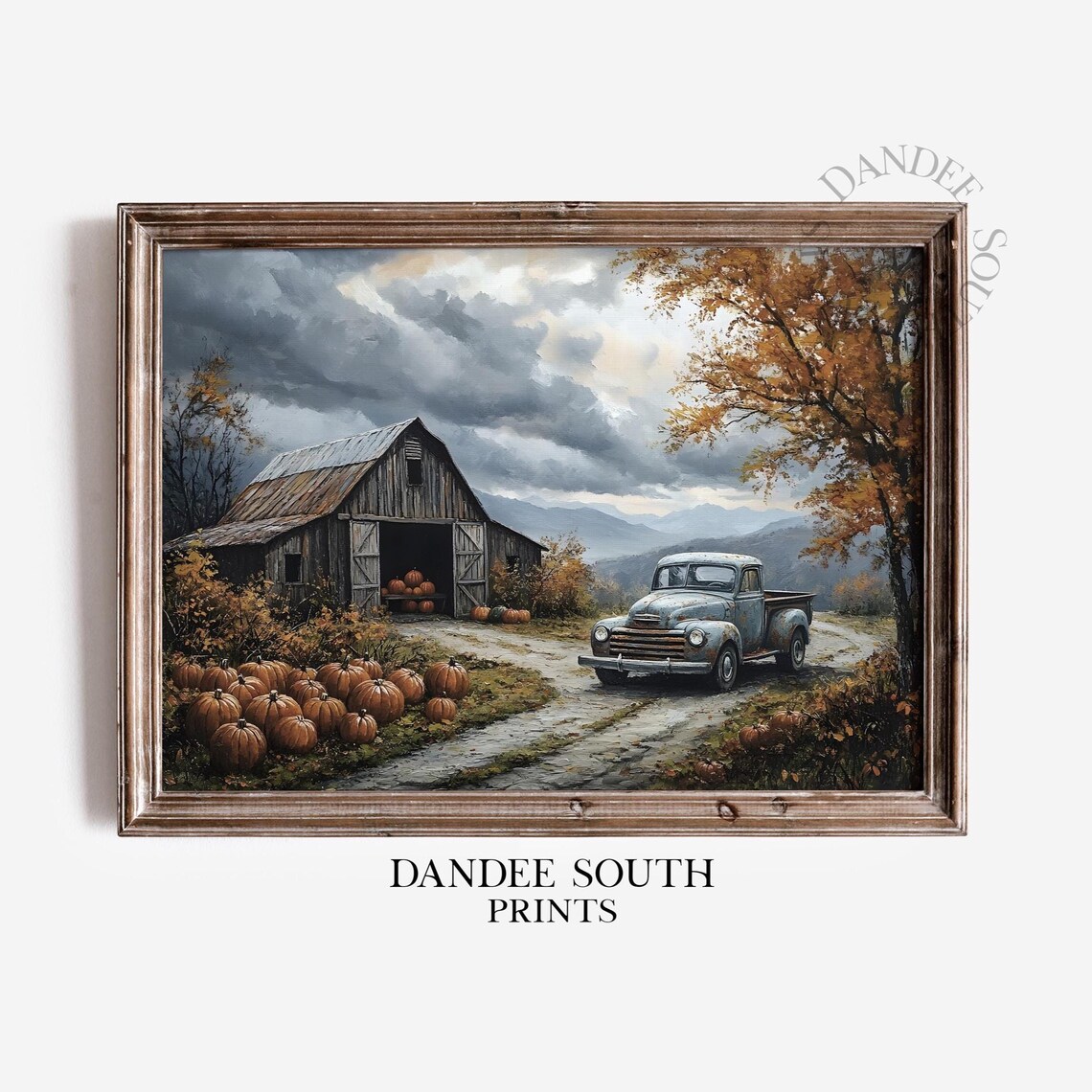 Rustic Fall Barn Art Print, Farmhouse Vintage Truck