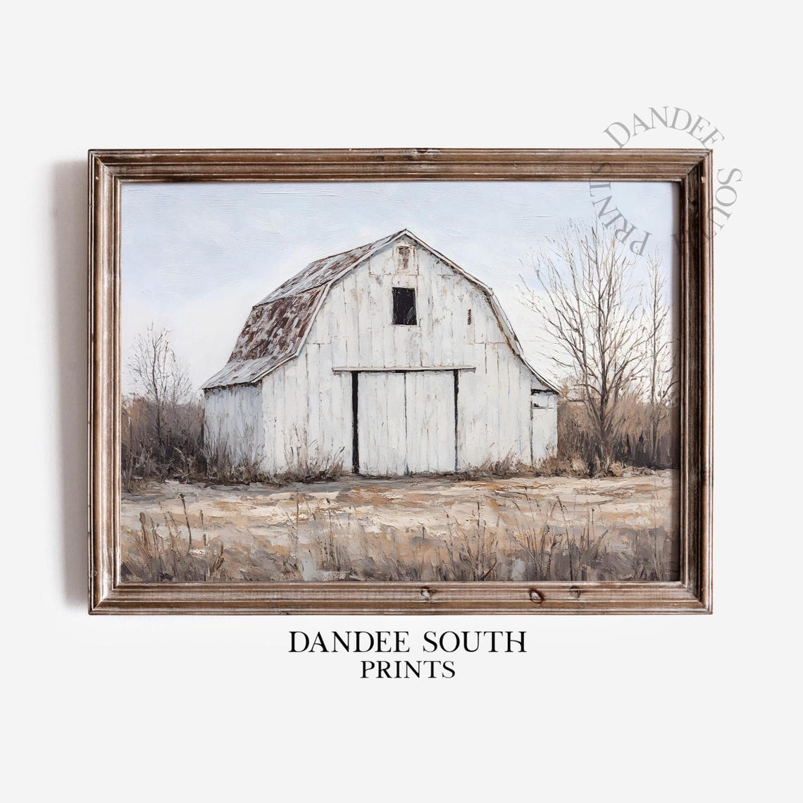 Old White Barn Rusty Roof Rural Winter Scene Farmhouse Wall Art