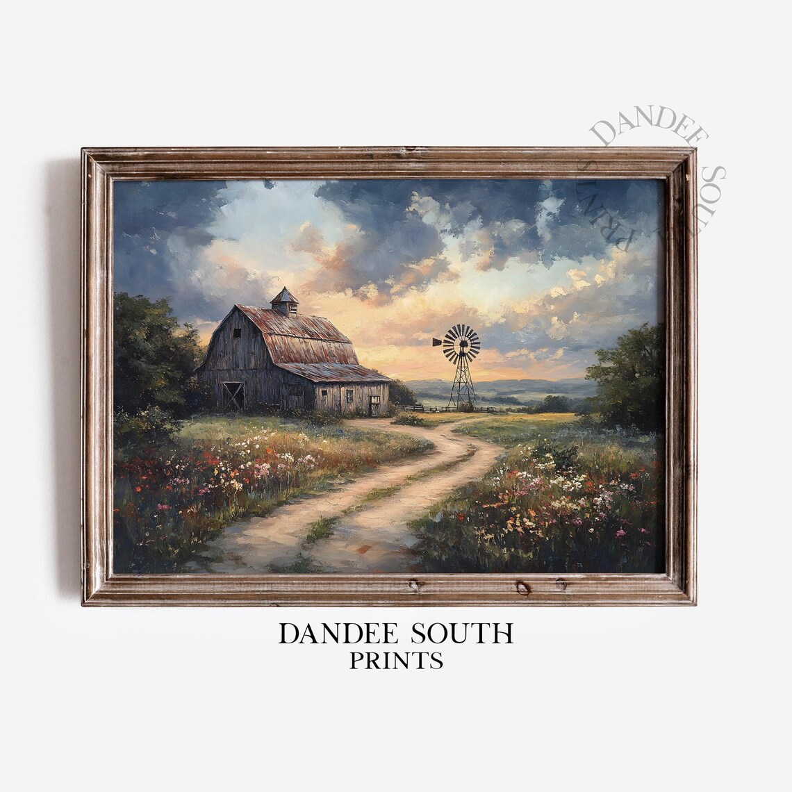 Rustic Barn and Windmill Vintage Countryside Art Print